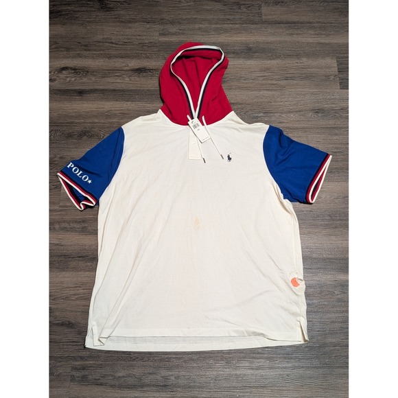 Polo Ralph Lauren Other - Polo Ralph Lauren XXL Short Sleeve Hoodie Colorblock White Red Blue NWT FLAWS